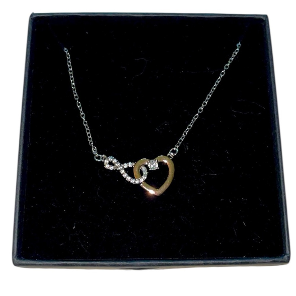 Silver and Gold Tone Heart and Infinity Interwoven Symbol Necklace - Picture 2 of 8